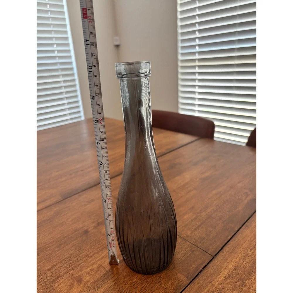Bud Vase Ribbed Textured Glass Smoky Gray Minimalist MCM Decor